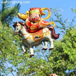 Bong bóng thần tài cưỡi ngựa gắn que